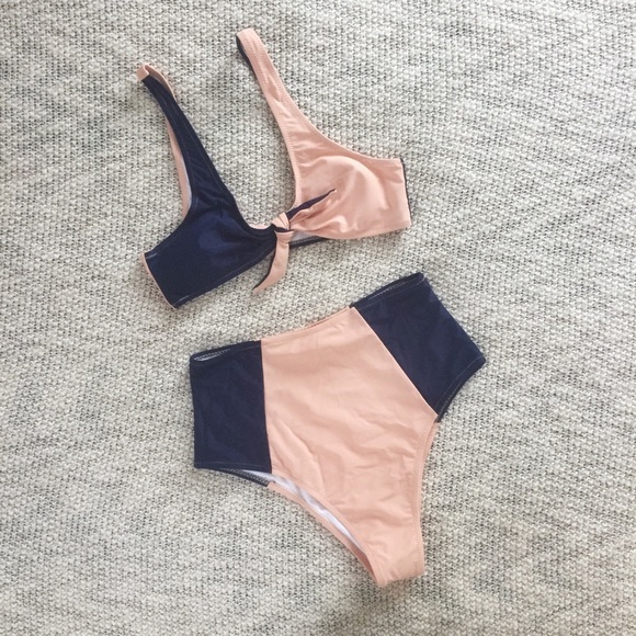 Sexy High Waist Color Block Knot Tie Bikini NEW!! - Picture 4 of 5
